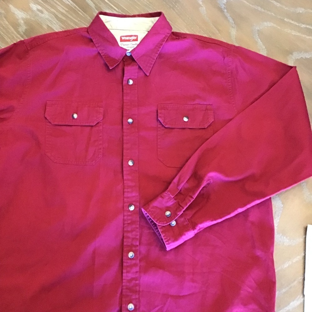 Wrangler Mens Red Heavy Weight Cotton Long Sleeve Button Up Shirt Size Large